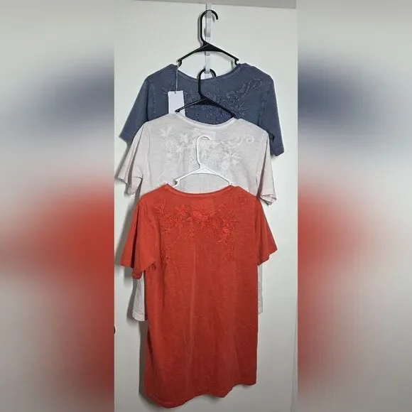 CAITE KYLA SEO "JOAN TEE" SET OF 3 100% COTTON EMBROIDERED sz SMALL NEW COTTAGE - Picture 2 of 8